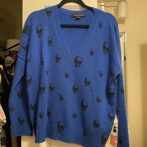 Skull Cashmere Blue V Neck Sweater